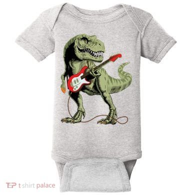 Cool Sarcastic Illustration TRex Dinosaur Playing Guitar Baby Bodysuit