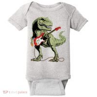 Cool Sarcastic Illustration TRex Dinosaur Playing Guitar Baby Bodysuit thumb 0