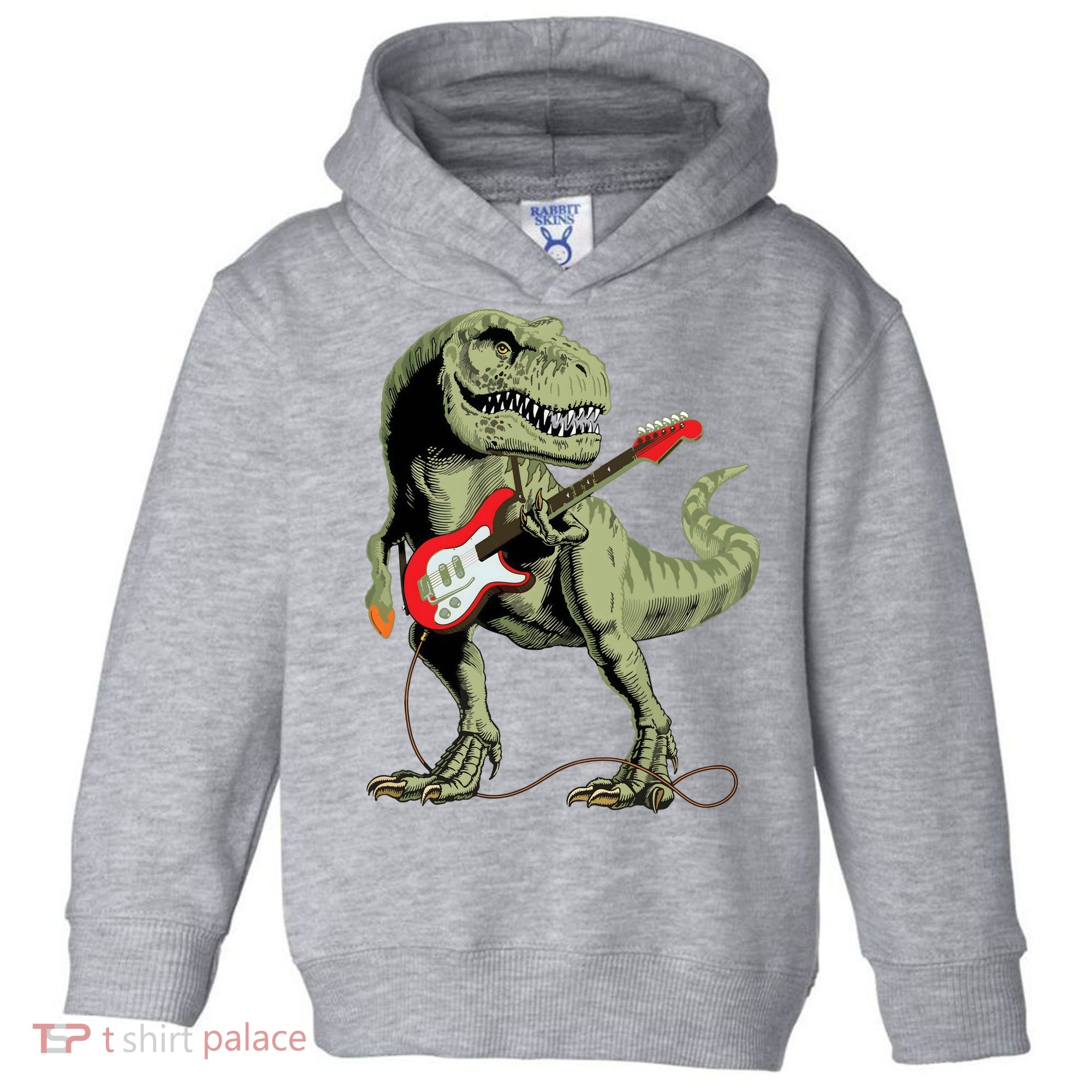 Cool Sarcastic Illustration TRex Dinosaur Playing Guitar Toddler Hoodie
