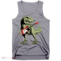 Cool Sarcastic Illustration TRex Dinosaur Playing Guitar Tank Top thumb 0