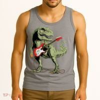 Cool Sarcastic Illustration TRex Dinosaur Playing Guitar Tank Top thumb 3