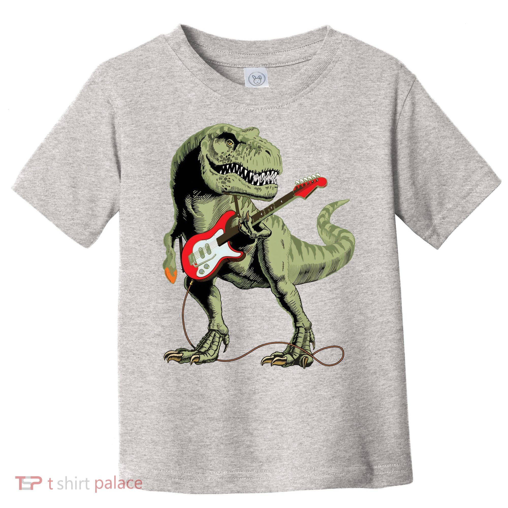Cool Sarcastic Illustration TRex Dinosaur Playing Guitar Toddler T-Shirt