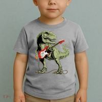 Cool Sarcastic Illustration TRex Dinosaur Playing Guitar Toddler T-Shirt thumb 2