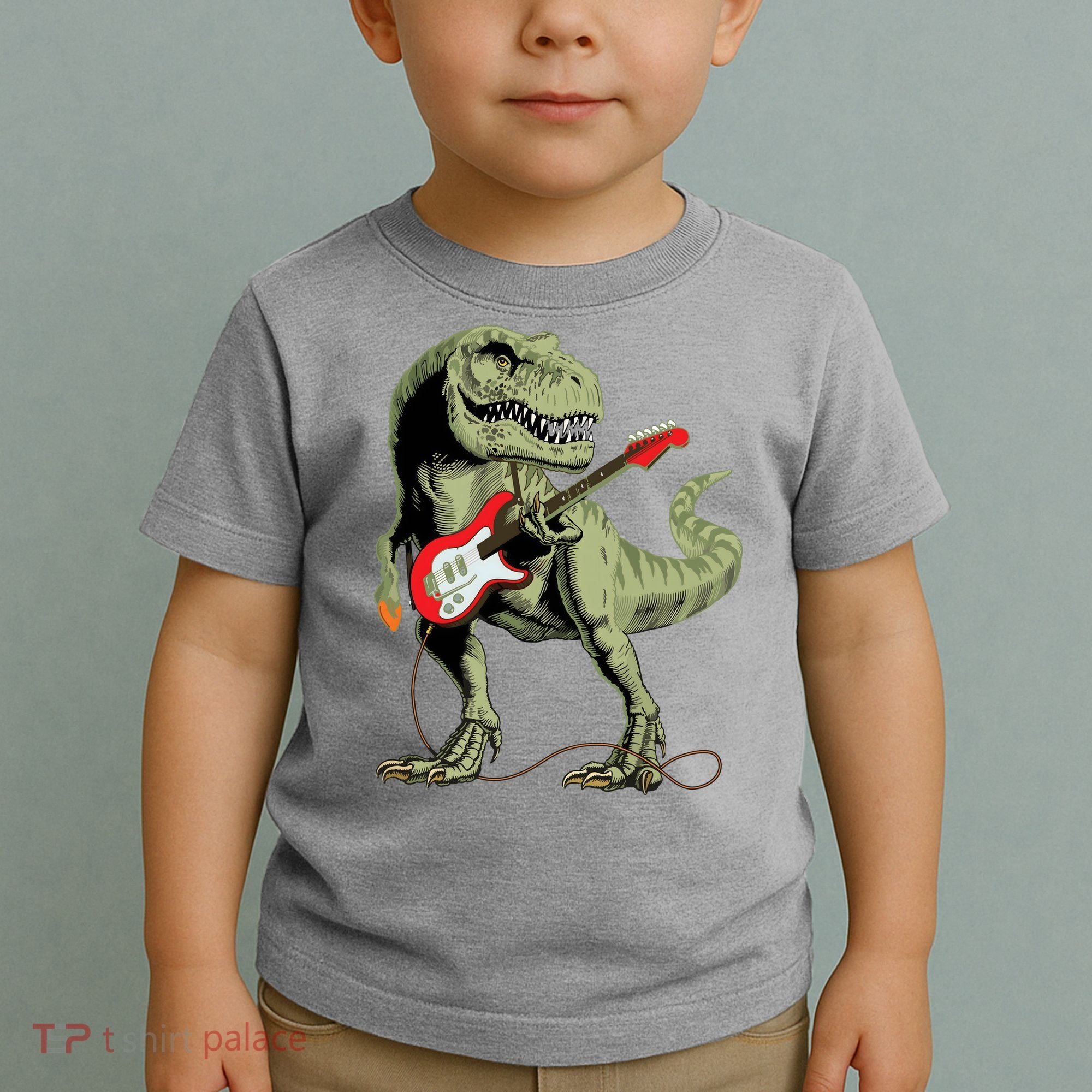 Cool Sarcastic Illustration TRex Dinosaur Playing Guitar Toddler T-Shirt