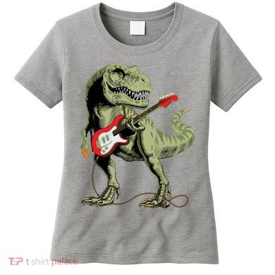 Cool Sarcastic Illustration TRex Dinosaur Playing Guitar Women's T-Shirt