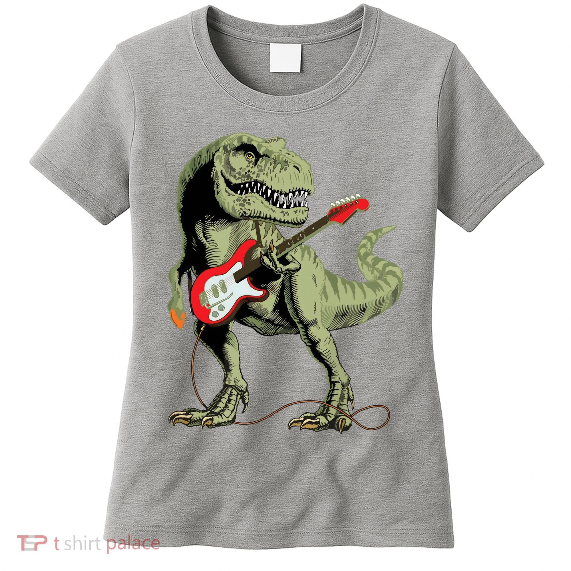 Cool Sarcastic Illustration TRex Dinosaur Playing Guitar Women's T-Shirt