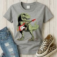 Cool Sarcastic Illustration TRex Dinosaur Playing Guitar Women's T-Shirt thumb 3