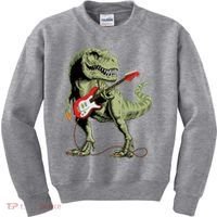 Cool Sarcastic Illustration TRex Dinosaur Playing Guitar Kids Sweatshirt thumb 0