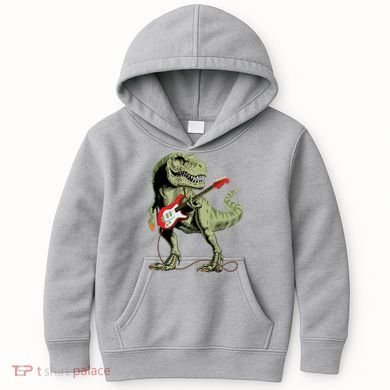 Cool Sarcastic Illustration TRex Dinosaur Playing Guitar Kids Hoodie