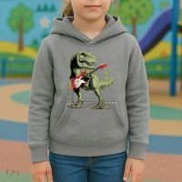 Cool Sarcastic Illustration TRex Dinosaur Playing Guitar Kids Hoodie thumb 3