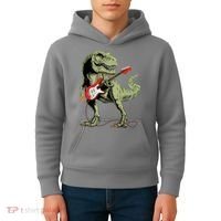 Cool Sarcastic Illustration TRex Dinosaur Playing Guitar Kids Hoodie thumb 4