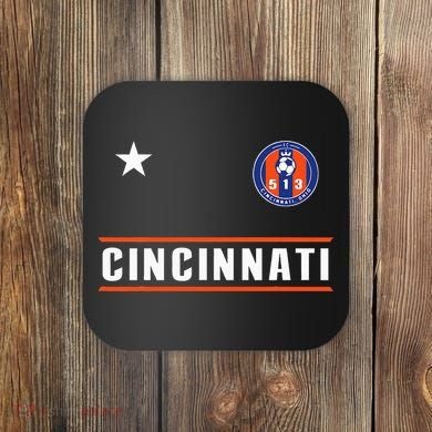 Cincinnati Soccer Jersey 513 Royal Design White Text  Coaster