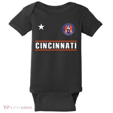 Cincinnati Soccer Jersey 513 Royal Design White Text  Baby Bodysuit