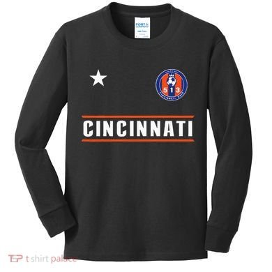 Cincinnati Soccer Jersey 513 Royal Design White Text  Kids Long Sleeve Shirt