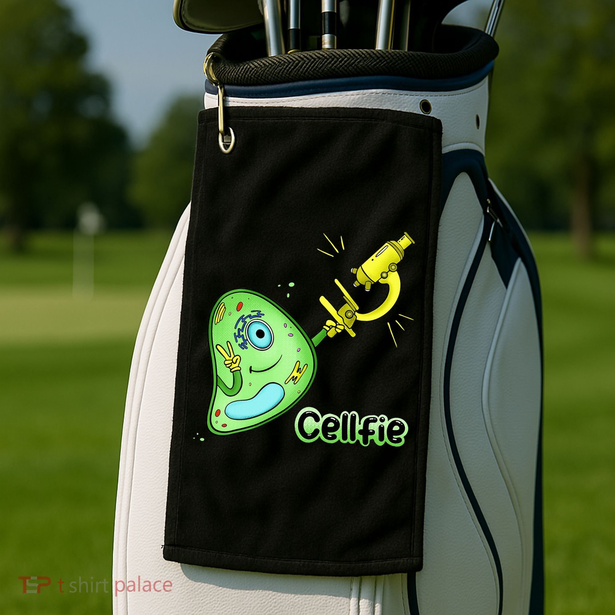 Cellfie Science Joke Biology Cell & Microscope Selfie Pun Golf Towel
