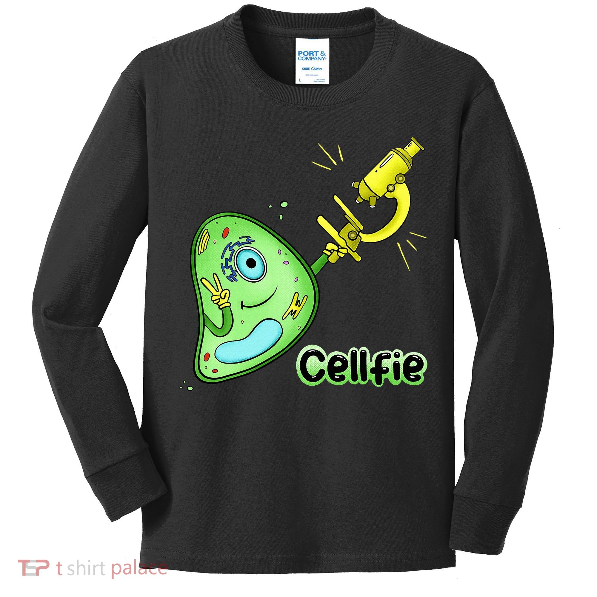 Cellfie Science Joke Biology Cell & Microscope Selfie Pun Kids Long Sleeve Shirt