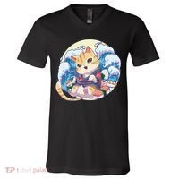 Cat Sushi Japanese Anime Kawaii Neko V-Neck T-Shirt thumb 0