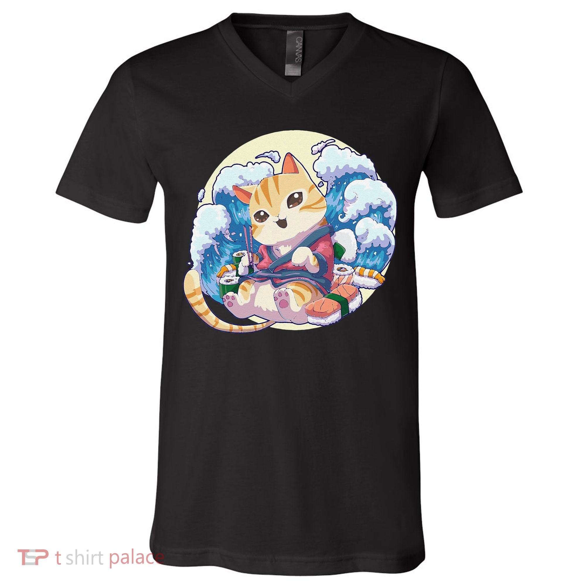 Cat Sushi Japanese Anime Kawaii Neko V-Neck T-Shirt