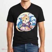 Cat Sushi Japanese Anime Kawaii Neko V-Neck T-Shirt thumb 2