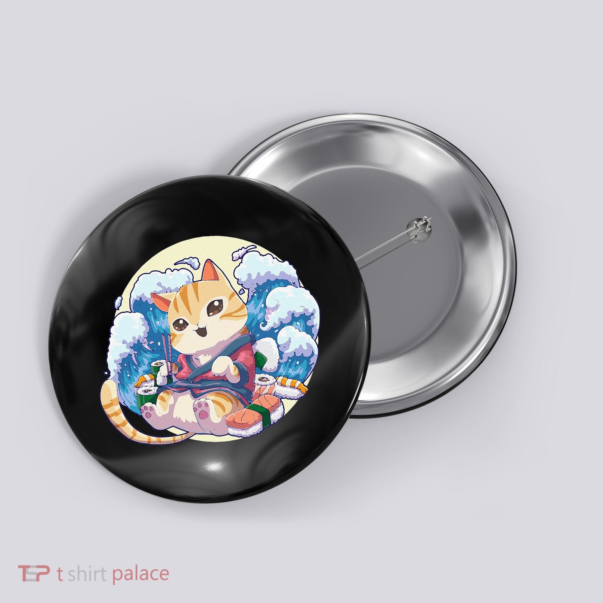 Cat Sushi Japanese Anime Kawaii Neko Button