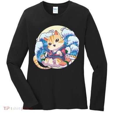 Cat Sushi Japanese Anime Kawaii Neko Women's Long Sleeve Shirt