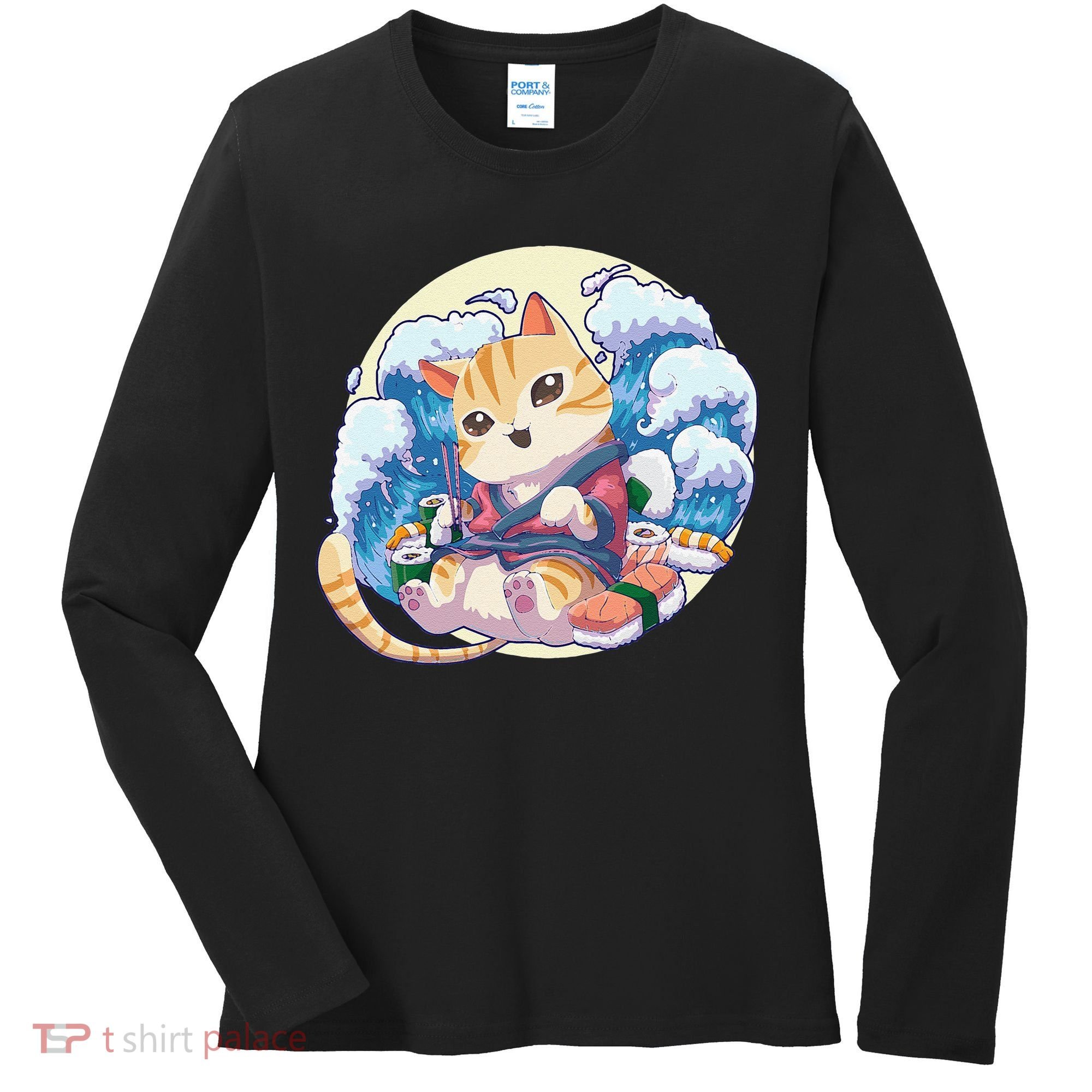 Cat Sushi Japanese Anime Kawaii Neko Women's Long Sleeve Shirt