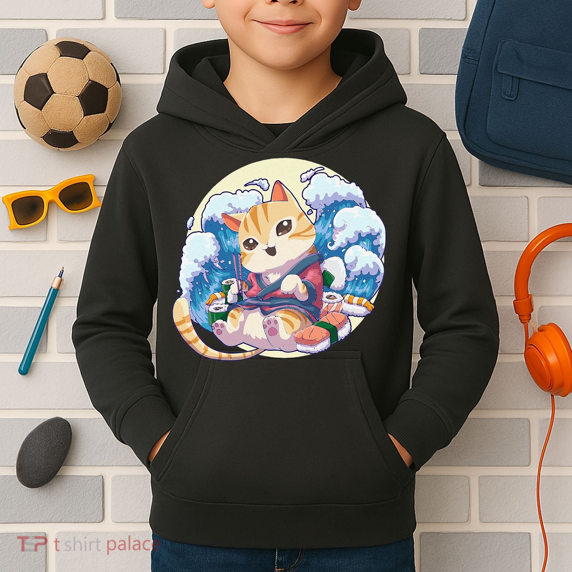 Cat Sushi Japanese Anime Kawaii Neko Kids Hoodie