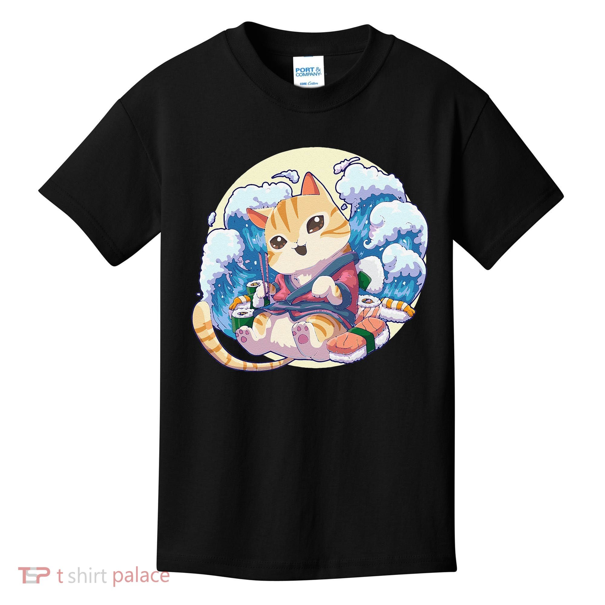 Cat Sushi Japanese Anime Kawaii Neko Kids T-Shirt
