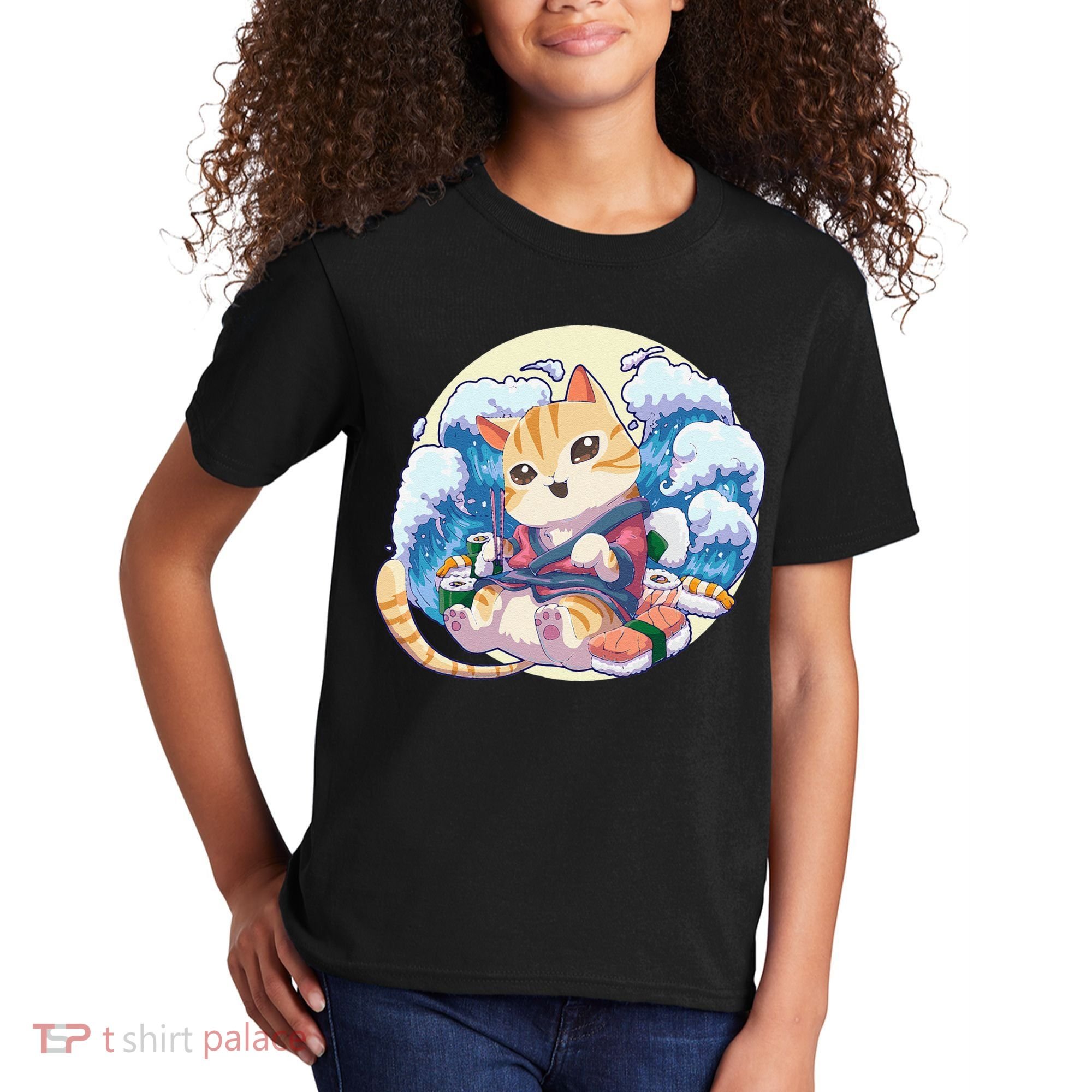 Cat Sushi Japanese Anime Kawaii Neko Kids T-Shirt