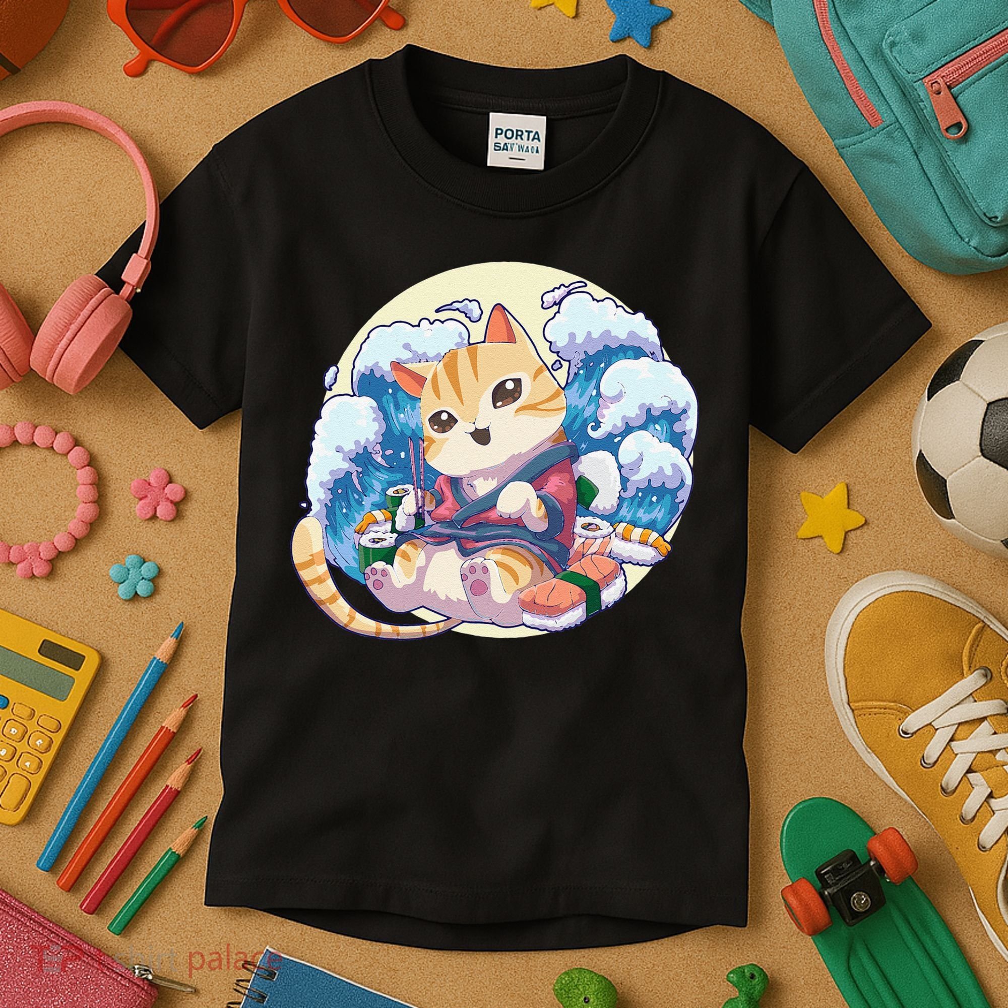 Cat Sushi Japanese Anime Kawaii Neko Kids T-Shirt
