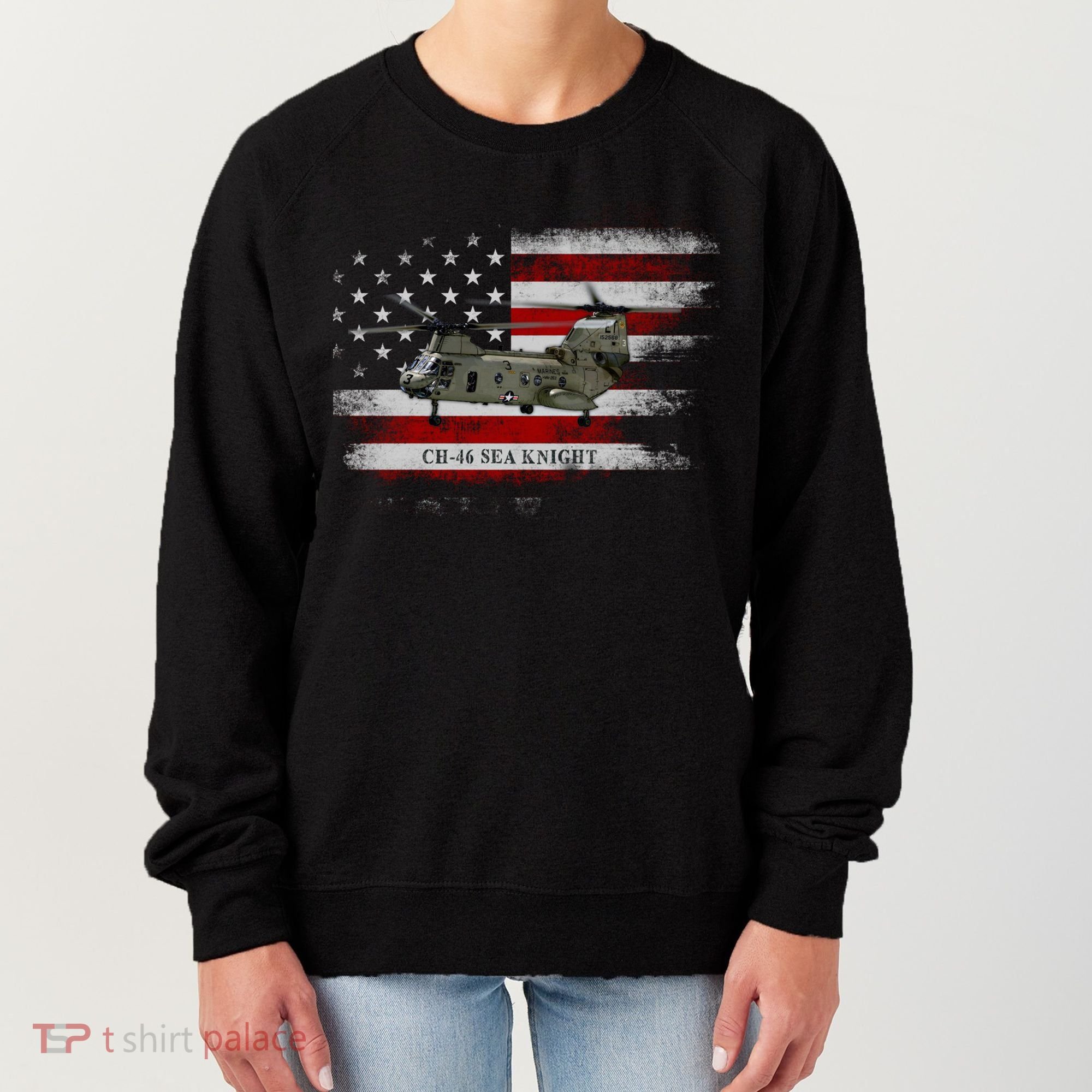 Ch46 Sea Knight Helicopter Usa Flag Helicopter Pilot Funny Gift Women's Sweatshirt
