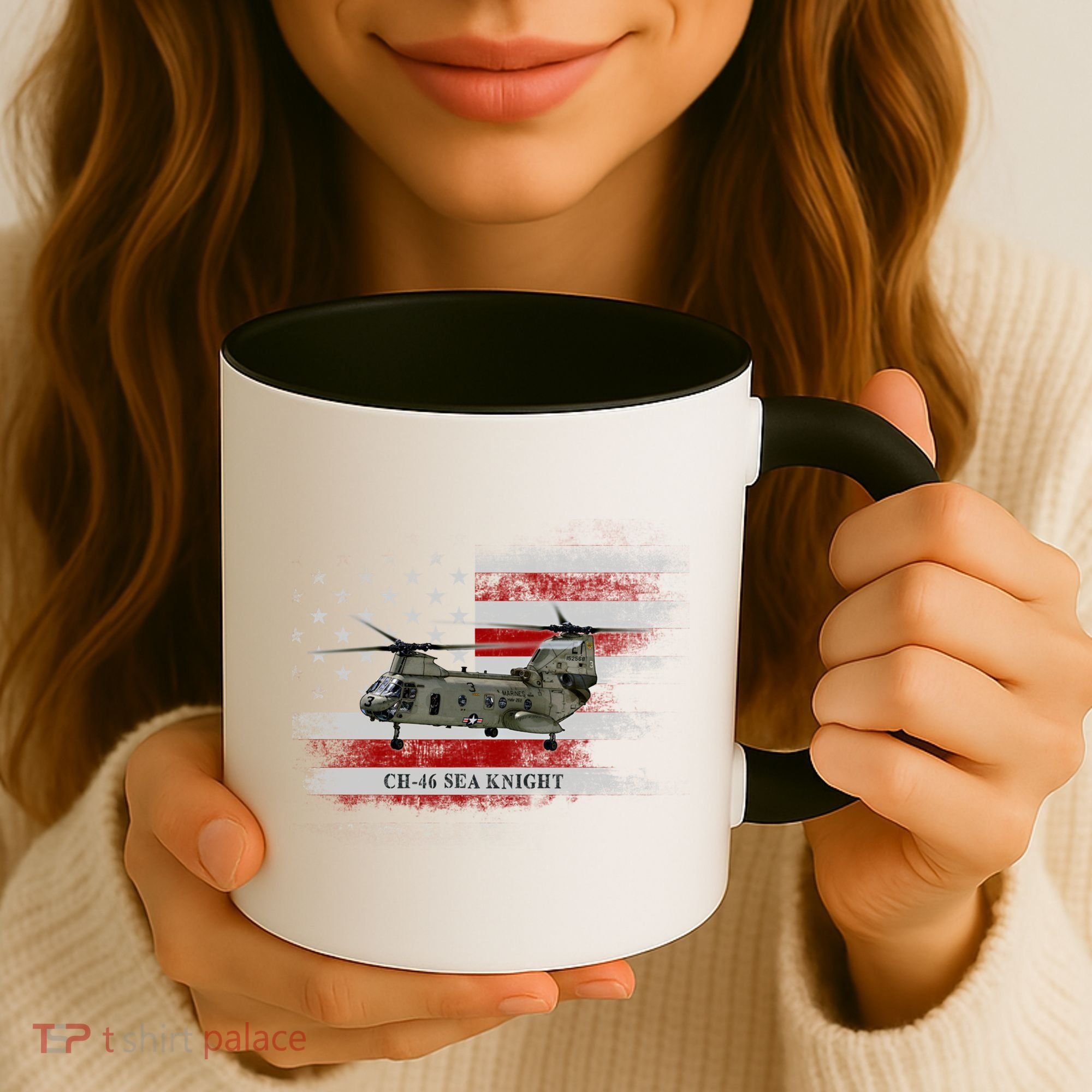 Ch46 Sea Knight Helicopter Usa Flag Helicopter Pilot Funny Gift Coffee Mug