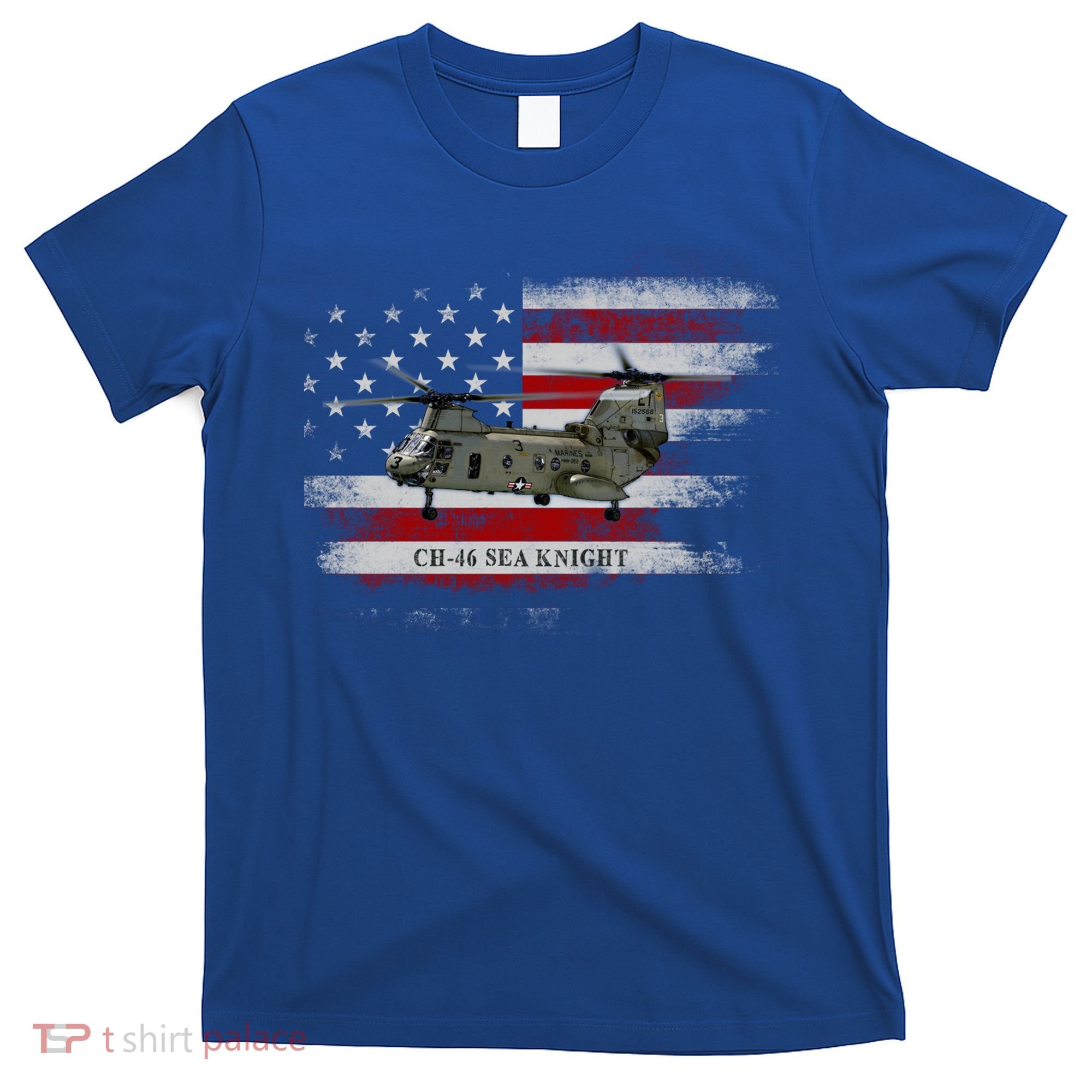 Ch46 Sea Knight Helicopter Usa Flag Helicopter Pilot Funny Gift T-Shirt