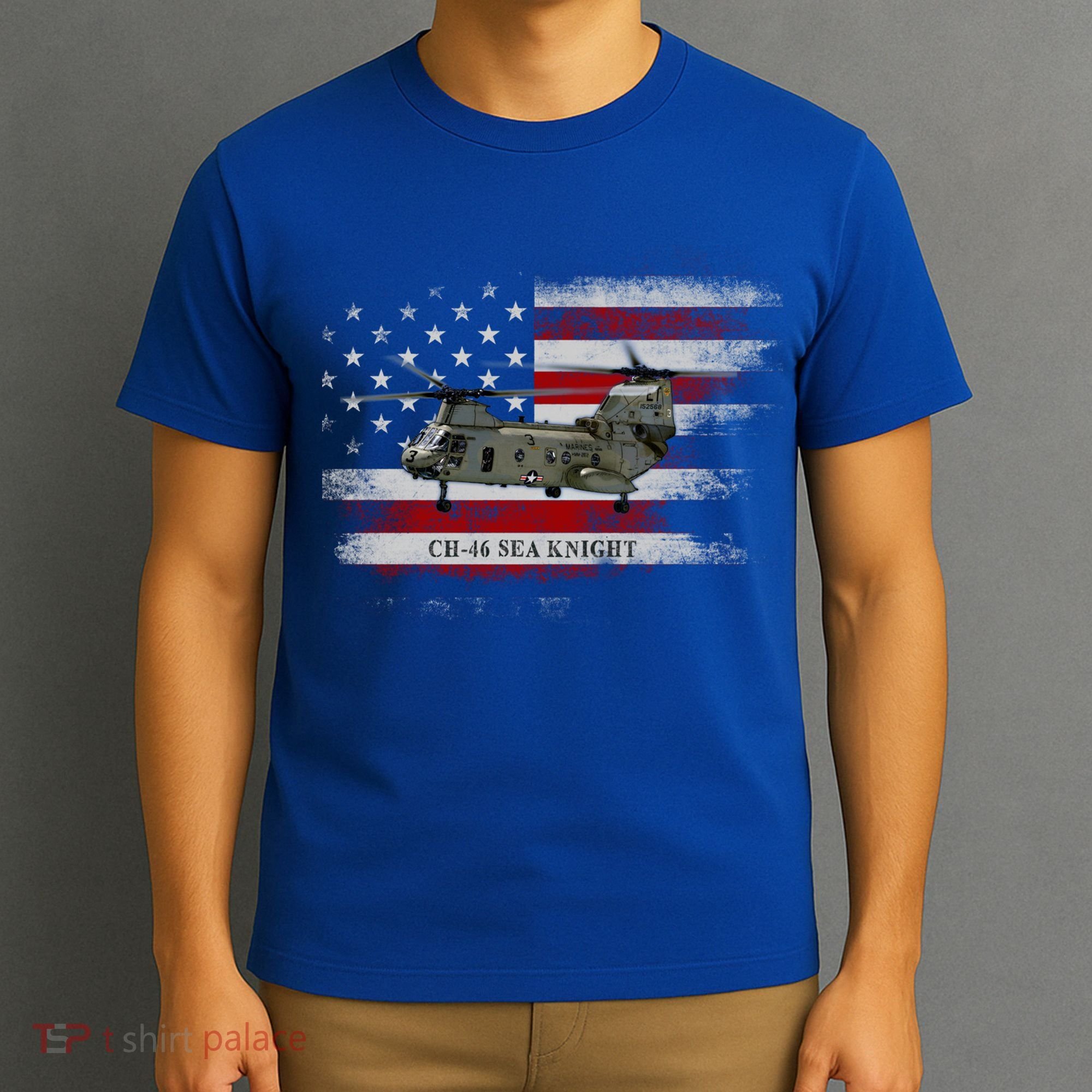 Ch46 Sea Knight Helicopter Usa Flag Helicopter Pilot Funny Gift T-Shirt
