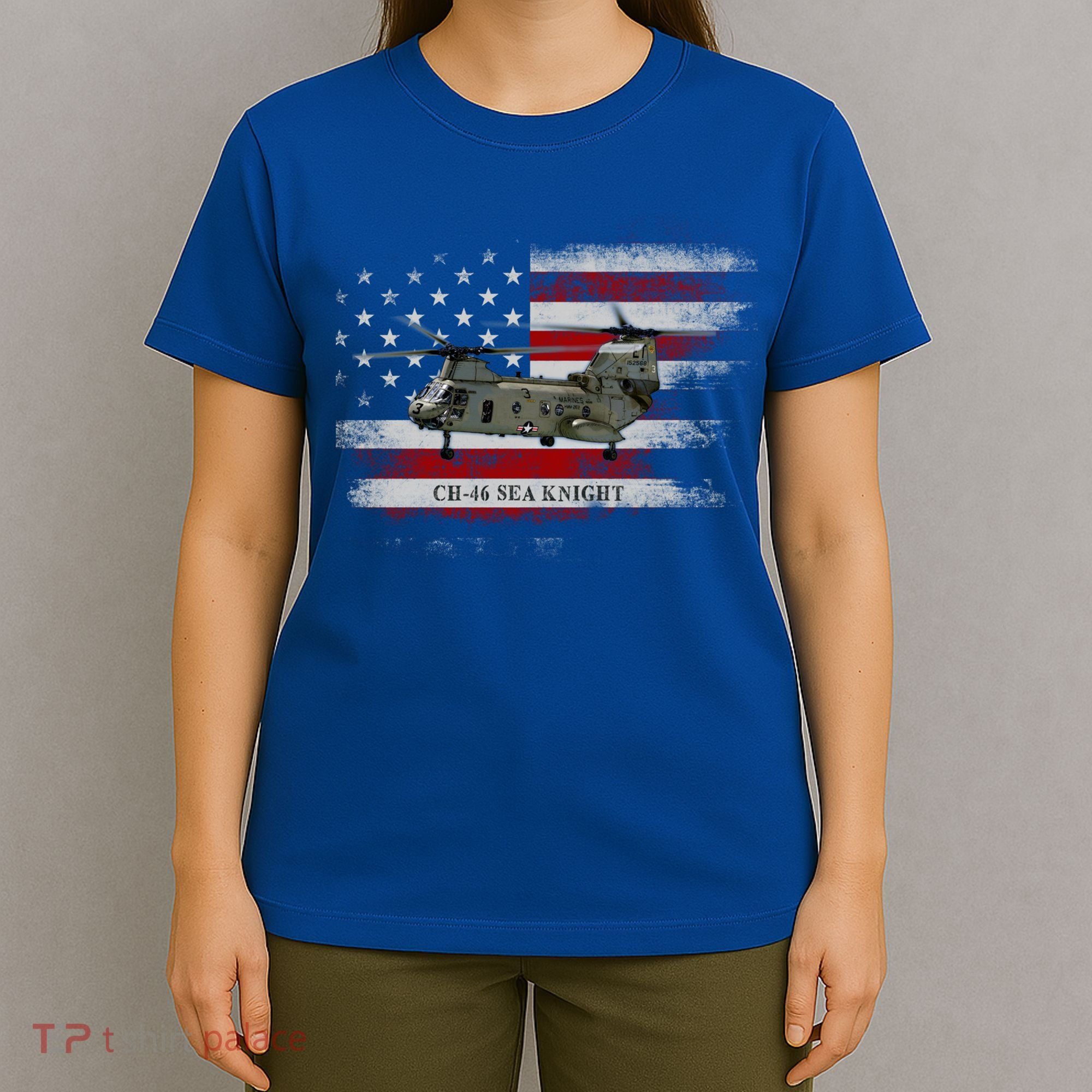 Ch46 Sea Knight Helicopter Usa Flag Helicopter Pilot Funny Gift T-Shirt