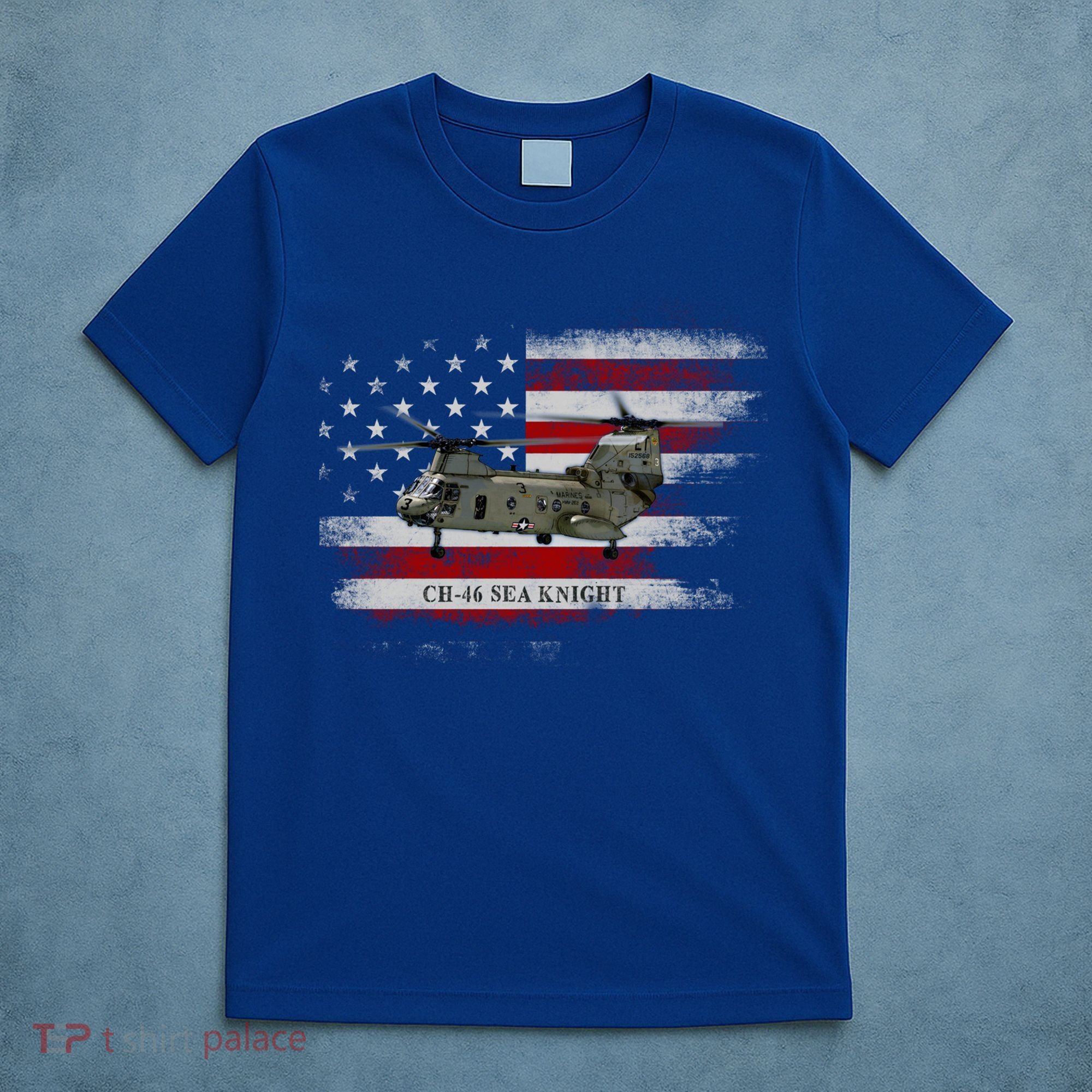 Ch46 Sea Knight Helicopter Usa Flag Helicopter Pilot Funny Gift T-Shirt