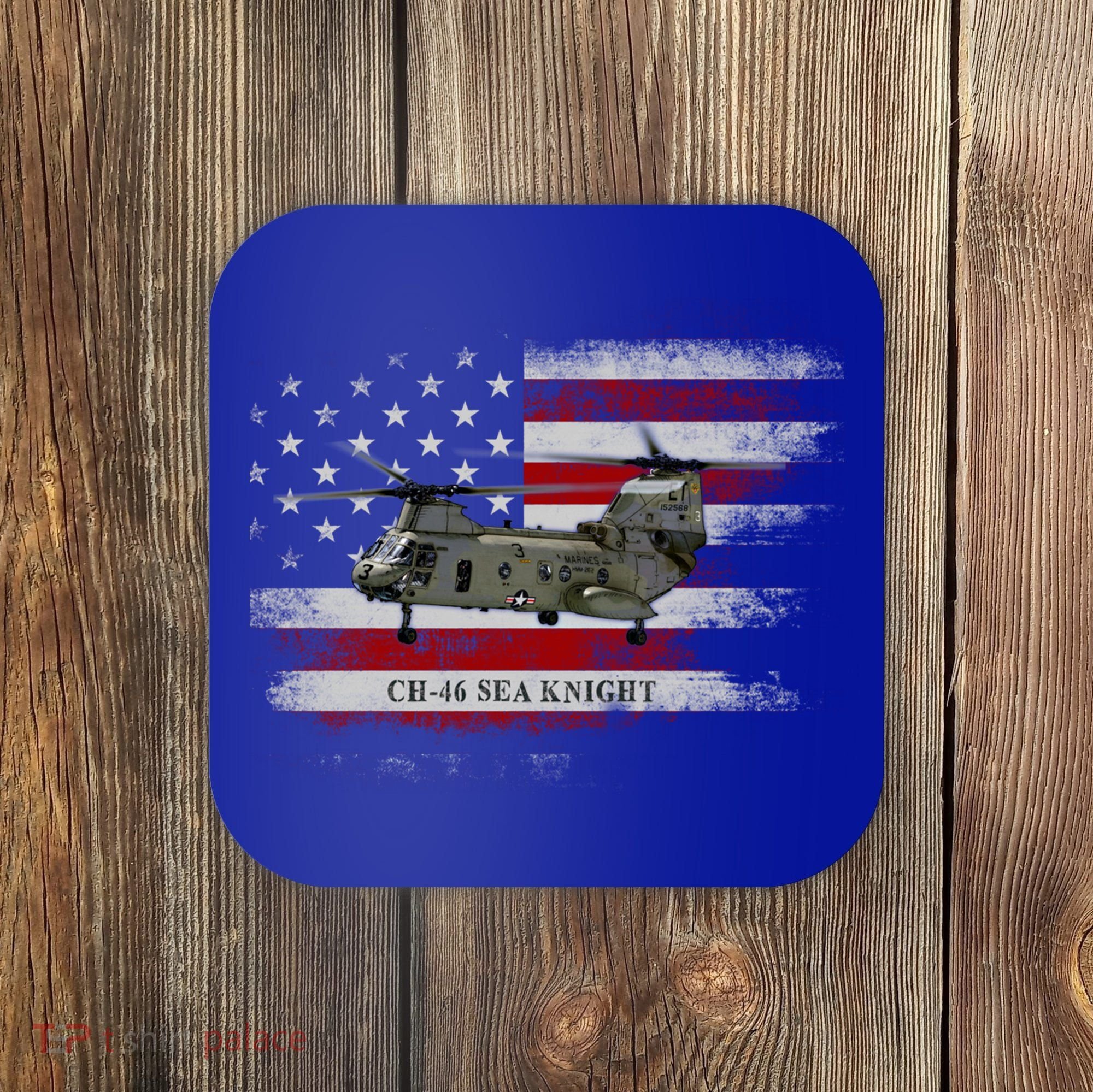 Ch46 Sea Knight Helicopter Usa Flag Helicopter Pilot Funny Gift Coaster