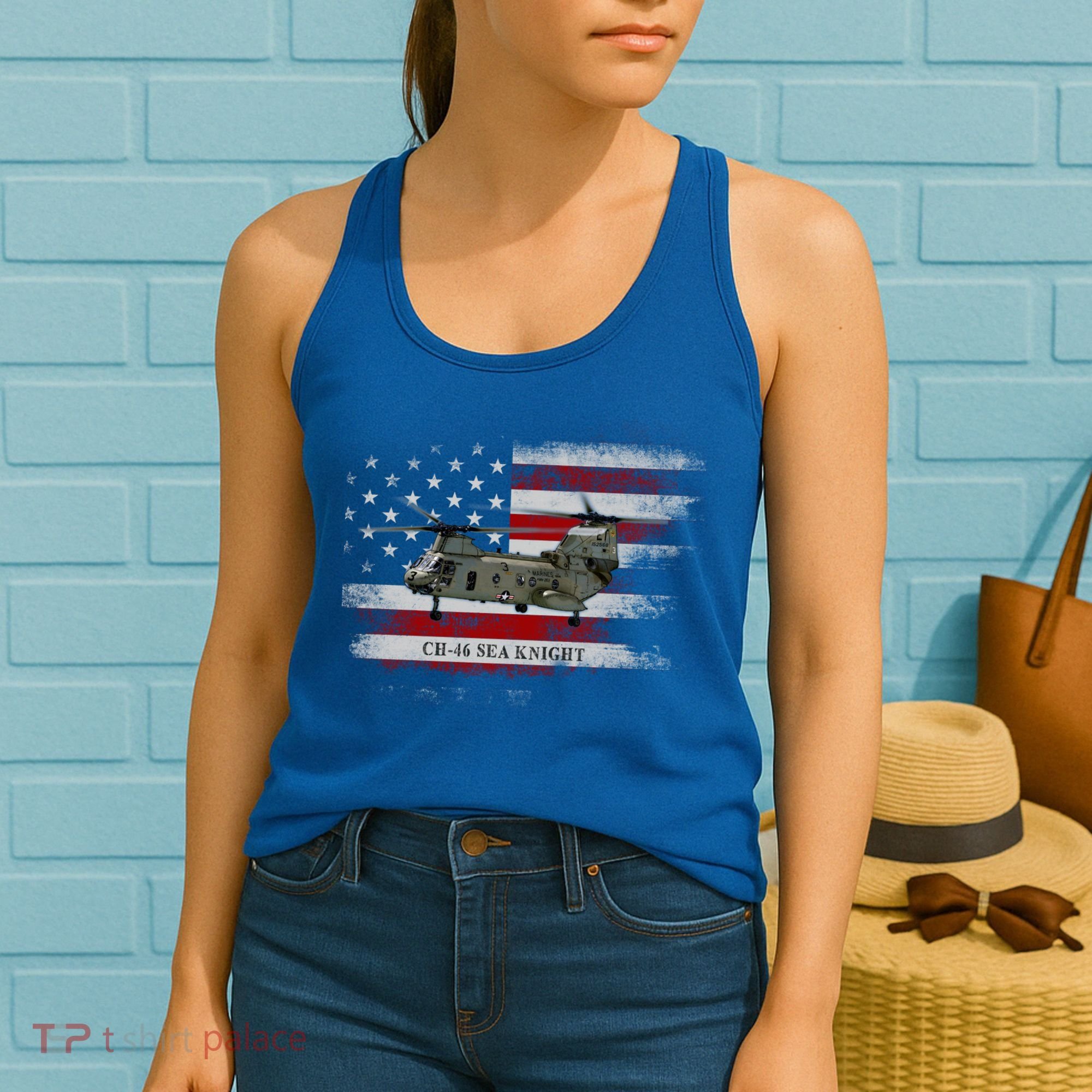 Ch46 Sea Knight Helicopter Usa Flag Helicopter Pilot Funny Gift Women's Tank Top
