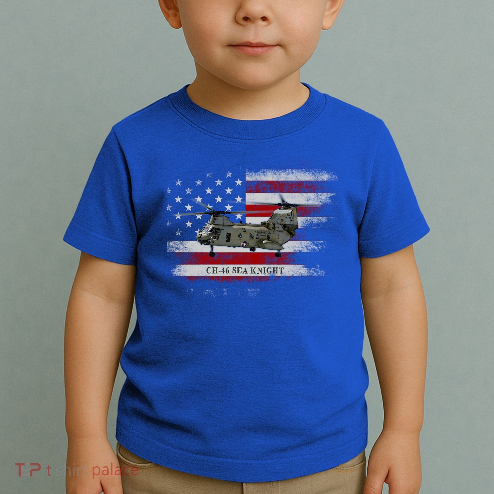 Ch46 Sea Knight Helicopter Usa Flag Helicopter Pilot Funny Gift Toddler T-Shirt
