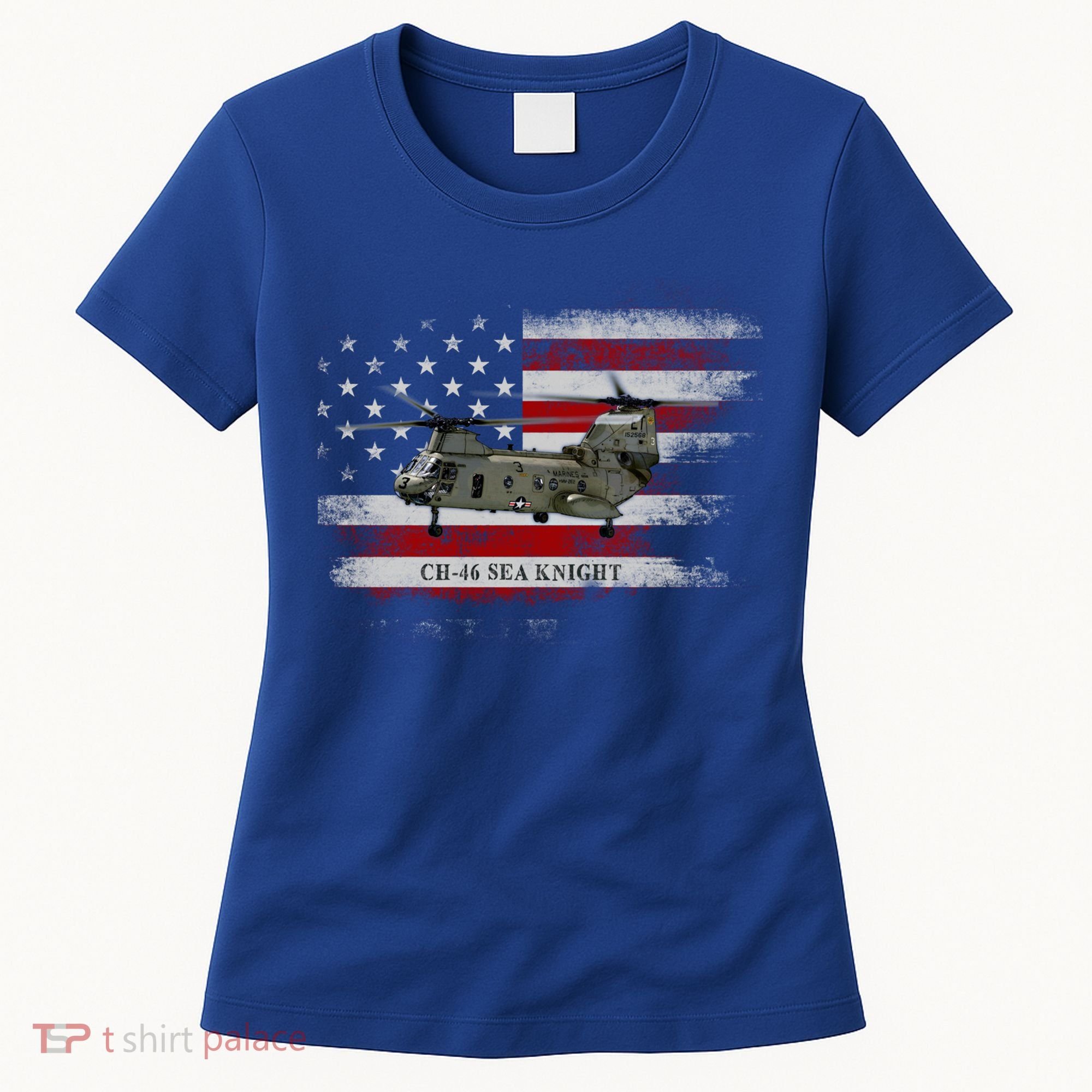 Ch46 Sea Knight Helicopter Usa Flag Helicopter Pilot Funny Gift Women's T-Shirt