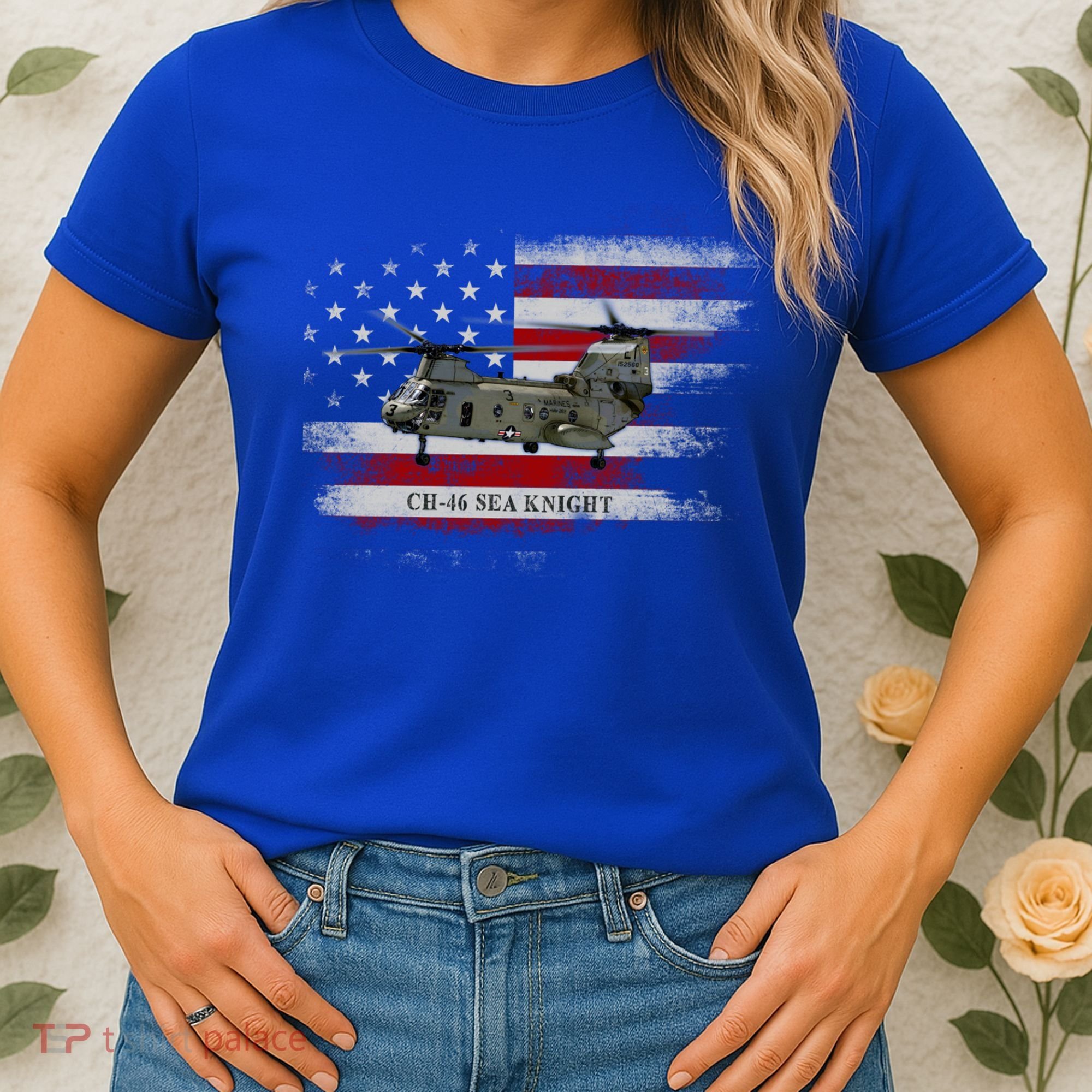 Ch46 Sea Knight Helicopter Usa Flag Helicopter Pilot Funny Gift Women's T-Shirt