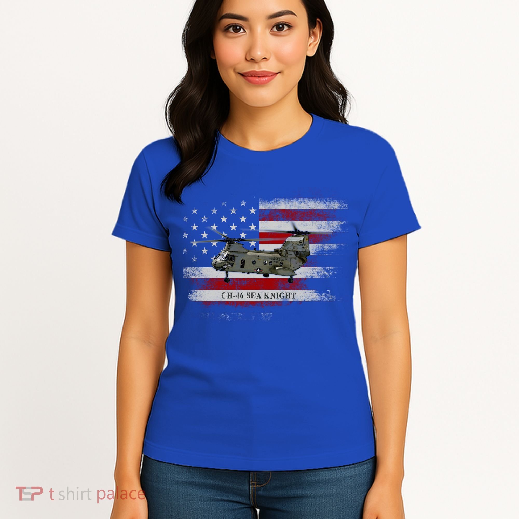 Ch46 Sea Knight Helicopter Usa Flag Helicopter Pilot Funny Gift Women's T-Shirt