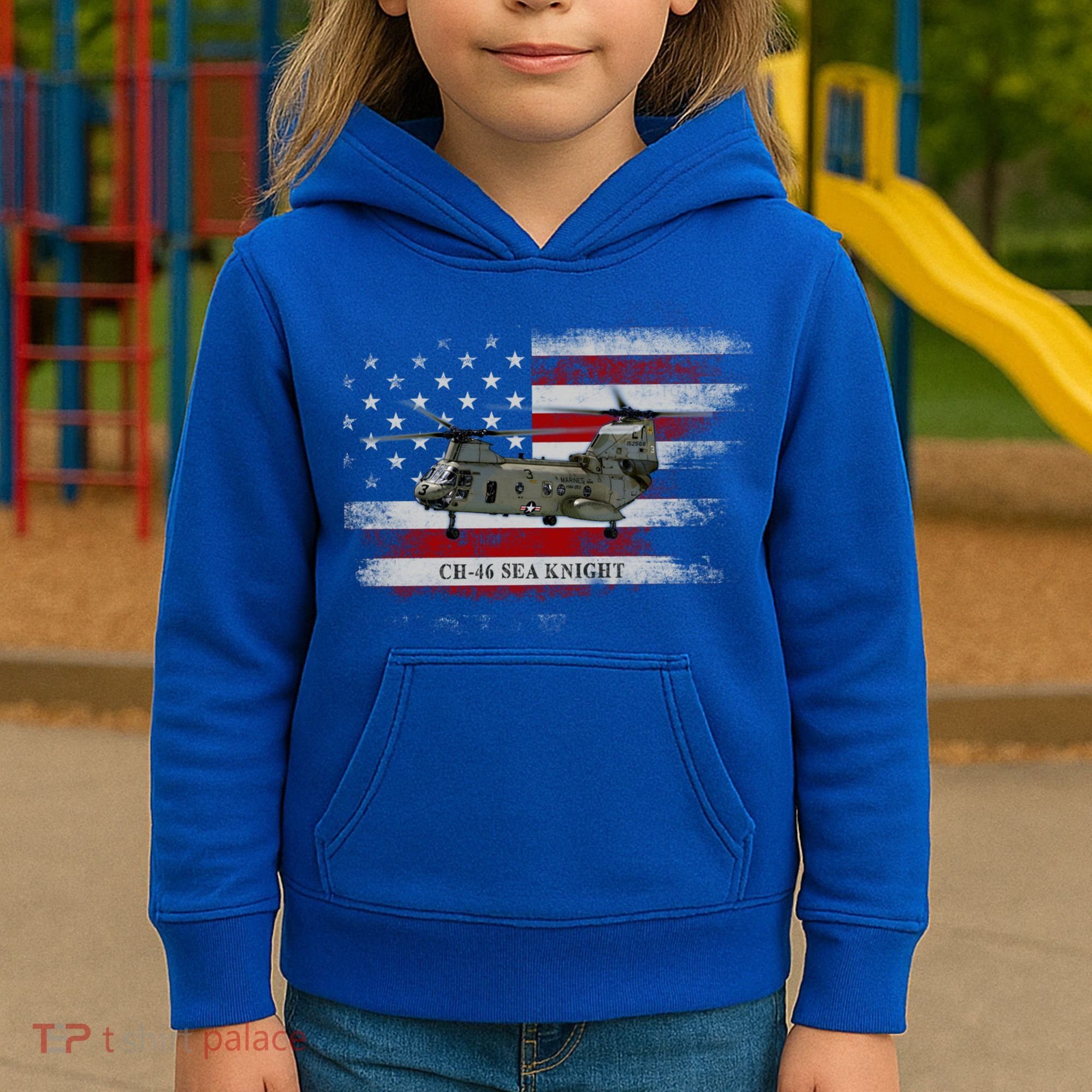 Ch46 Sea Knight Helicopter Usa Flag Helicopter Pilot Funny Gift Kids Hoodie