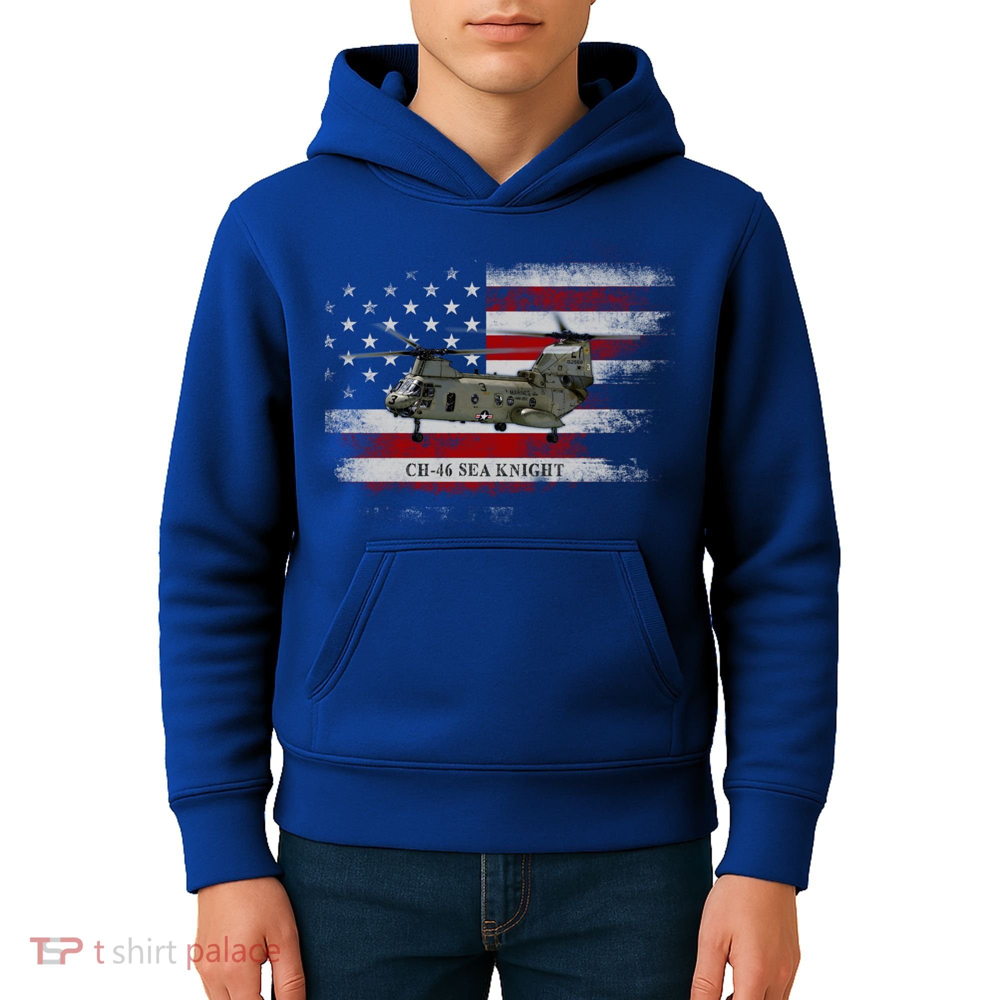 Ch46 Sea Knight Helicopter Usa Flag Helicopter Pilot Funny Gift Kids Hoodie