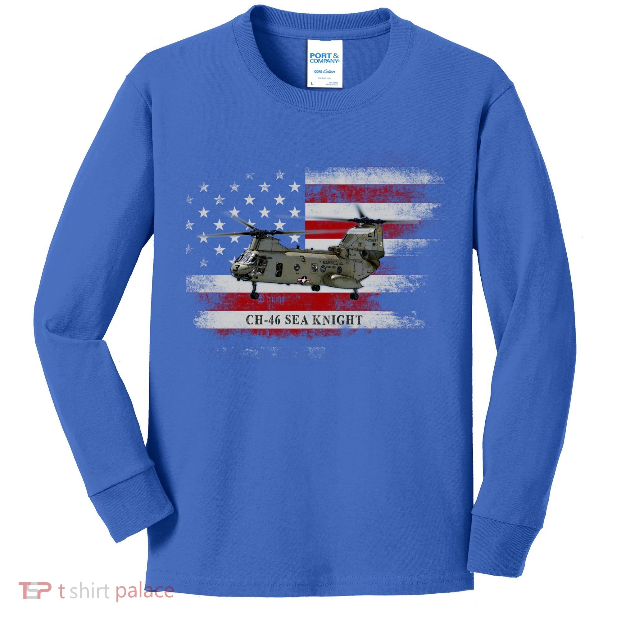 Ch46 Sea Knight Helicopter Usa Flag Helicopter Pilot Funny Gift Kids Long Sleeve Shirt
