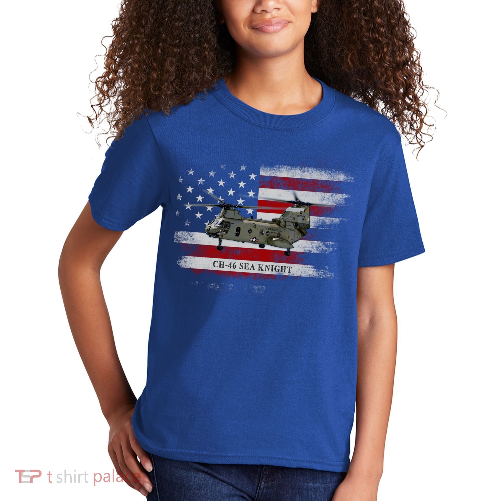 Ch46 Sea Knight Helicopter Usa Flag Helicopter Pilot Funny Gift Kids T-Shirt
