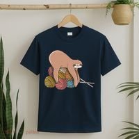 Cute Sloth Knitting Yarn Knitting Wool T-Shirt thumb 2