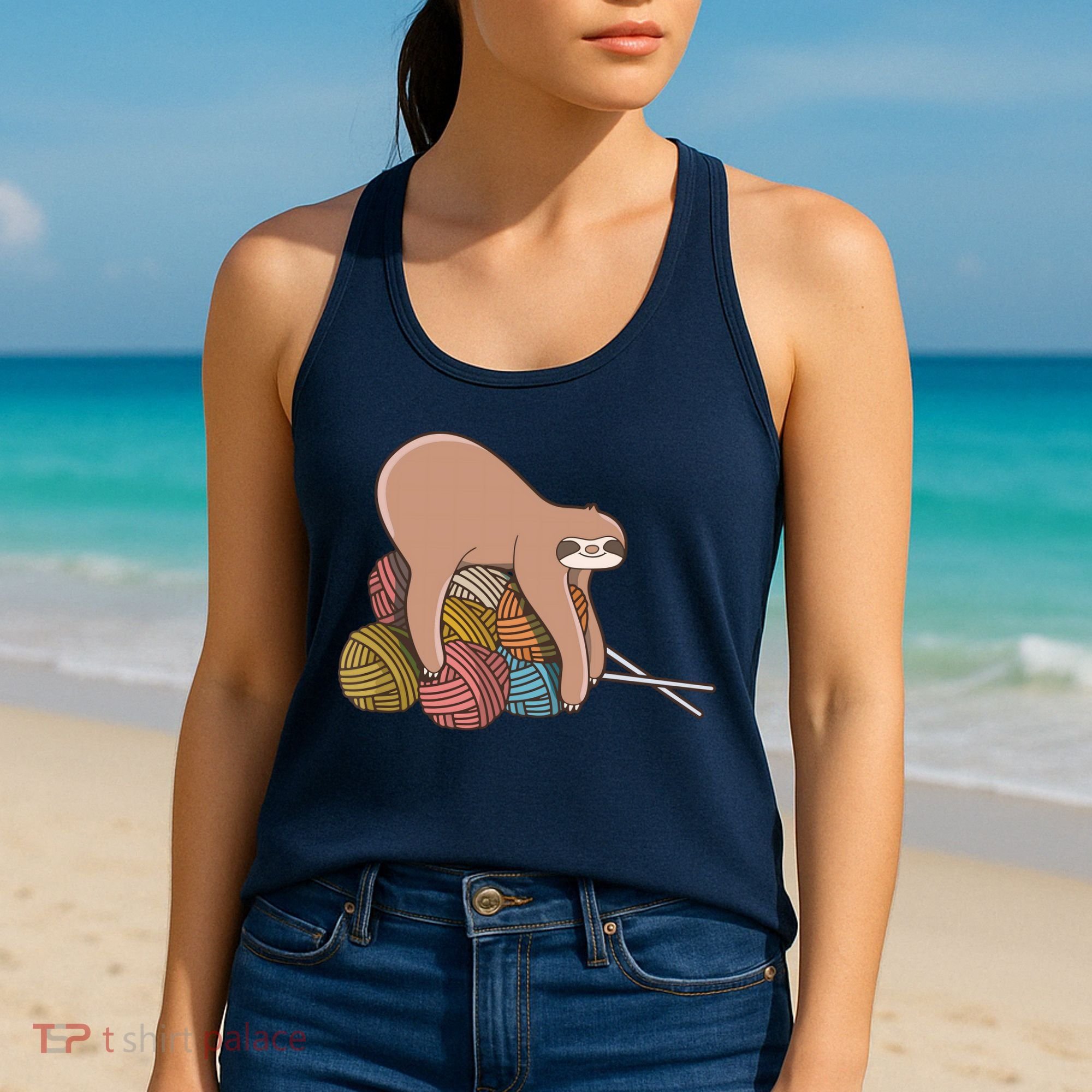 Cute Sloth Knitting Yarn Knitting Wool Women's Tank Top