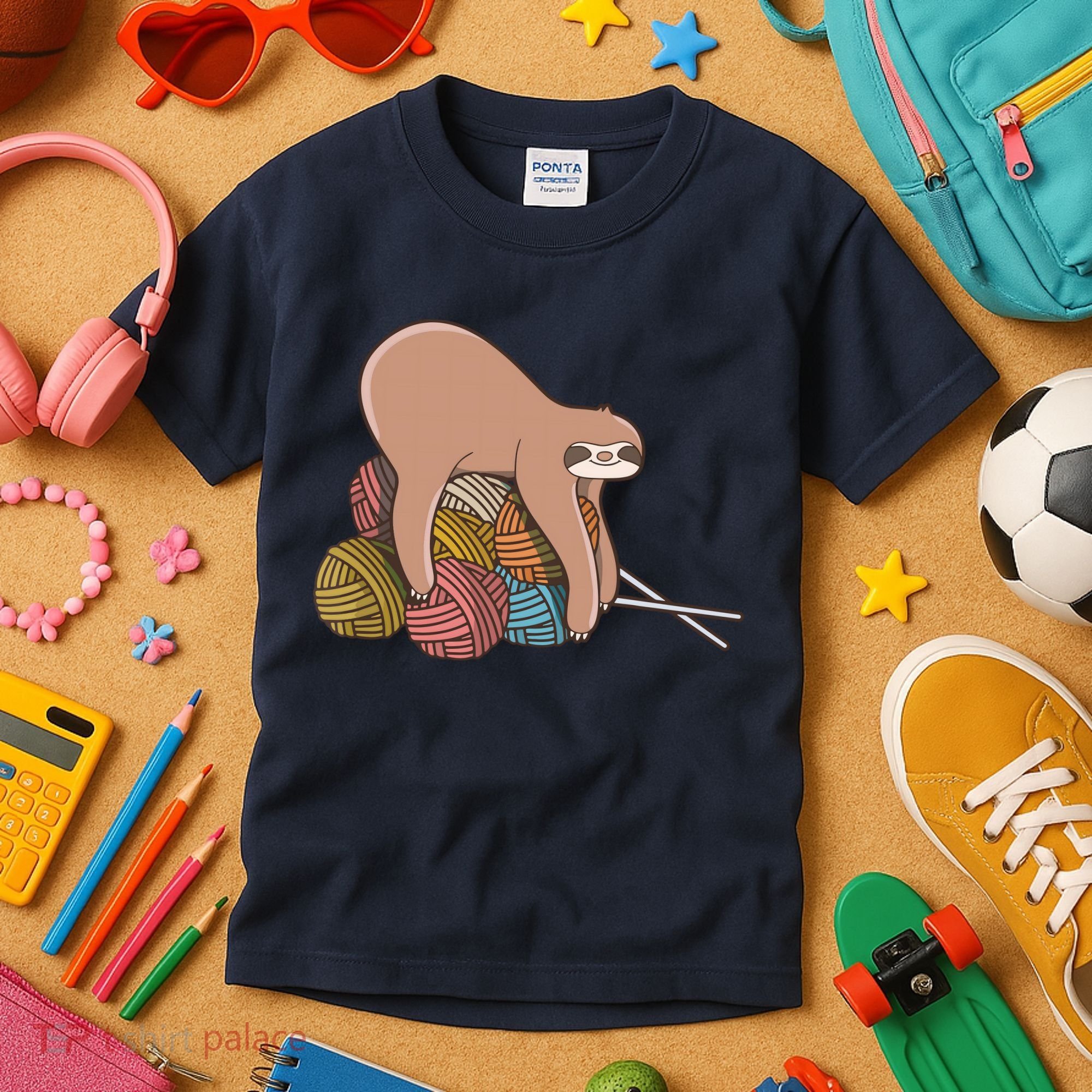 Cute Sloth Knitting Yarn Knitting Wool Kids T-Shirt