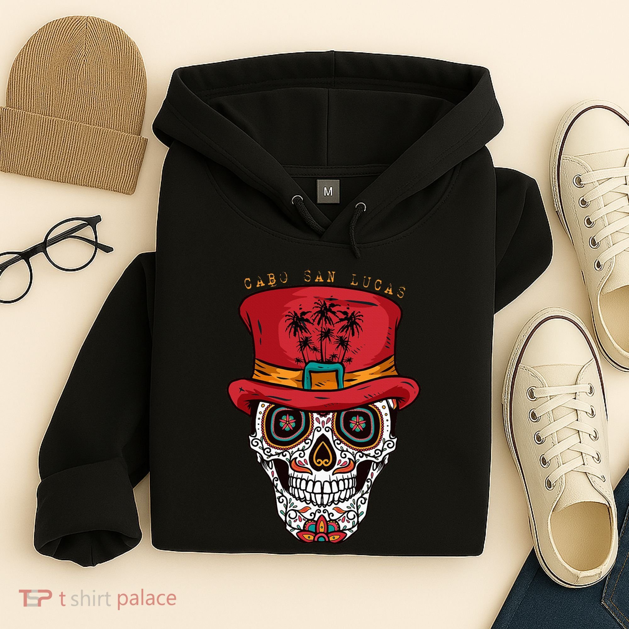 Cabo San Lucas Sugar Skull & Hat Souvenir Hoodie
